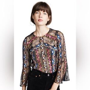 Alice + Olivia Larue Embroidered Slit-Sleeve Tip size XS
